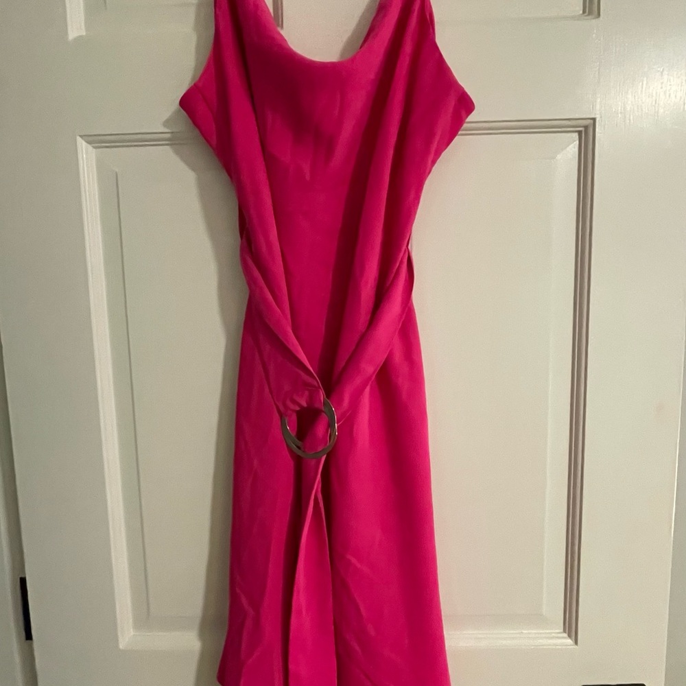 Heritage Hot Pink Sleeveless Midi Dress with Ring Accent